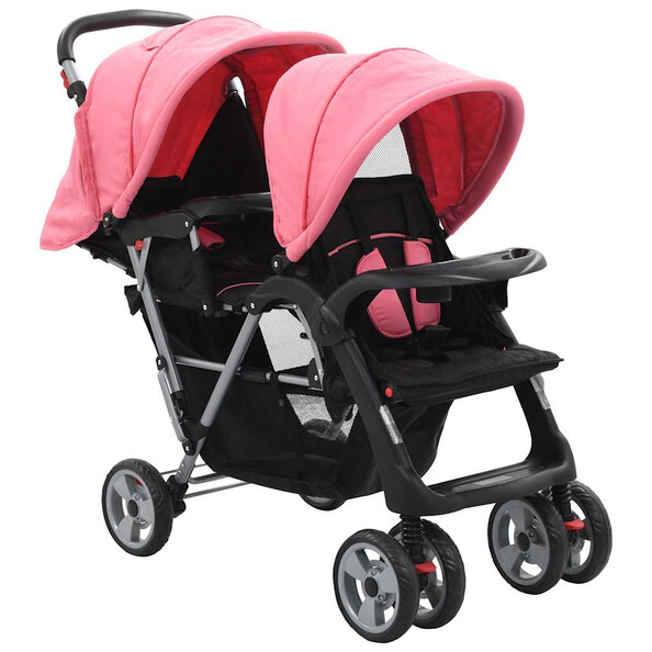 Firenze Steel Tandem Stroller - Pink And Black