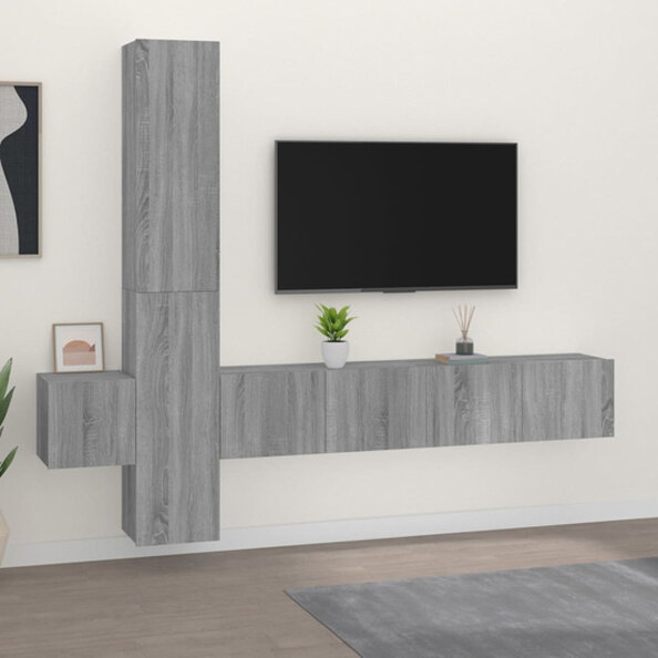 Firuz Wooden Living Room Furniture Set In Grey Sonoma Oak