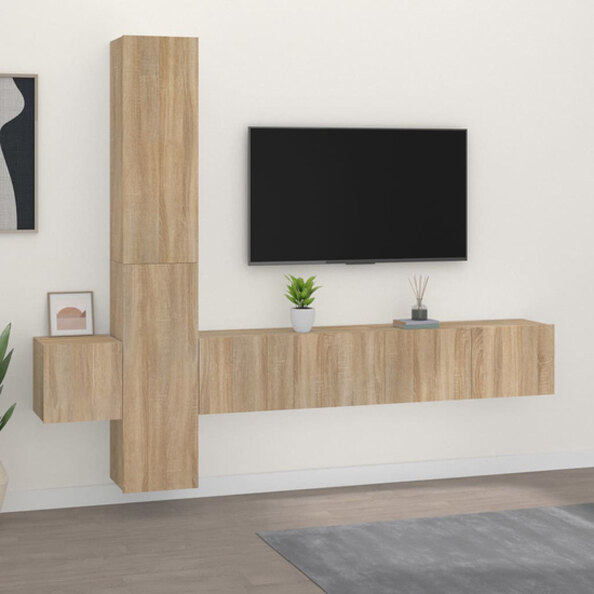 Firuz Wooden Living Room Furniture Set In Sonoma Oak