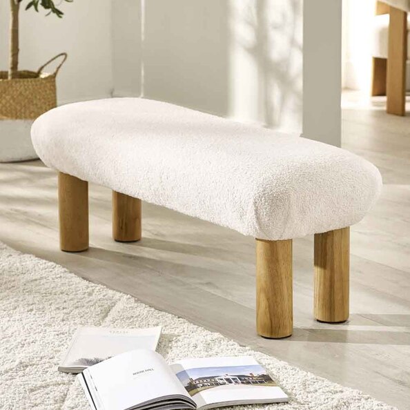 Fisaron Fabric Hallway Seating Bench in White and Oak