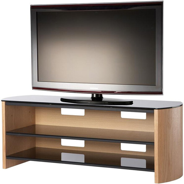 Flare Wooden TV Stand With 2 Shelves In Light Oak And Black