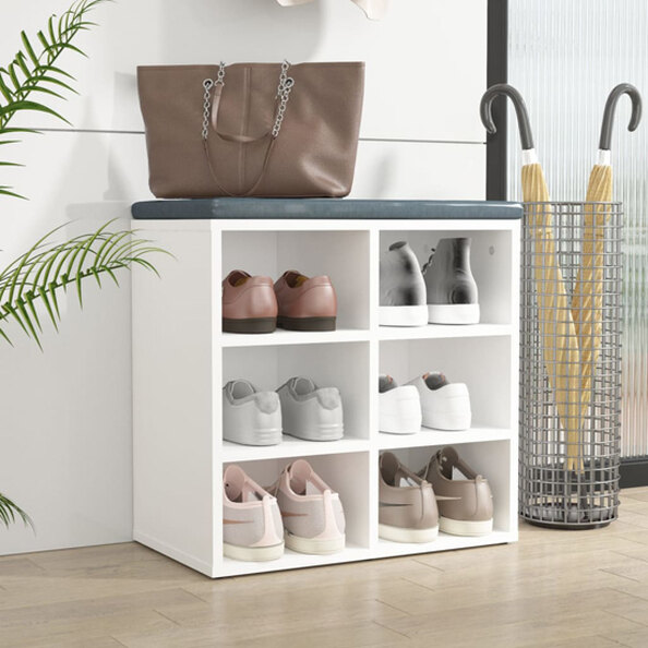 Fleta Shoe Storage Bench With 6 Shelves In White