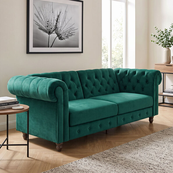 Flex Chesterfield Velvet Sofa Bed in Green