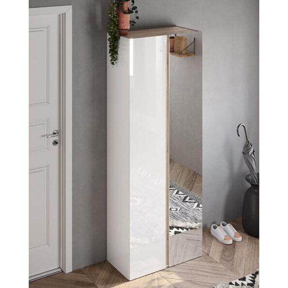 Flint Tall High Gloss Shoe Cabinet 2 Doors In White Cadiz Oak