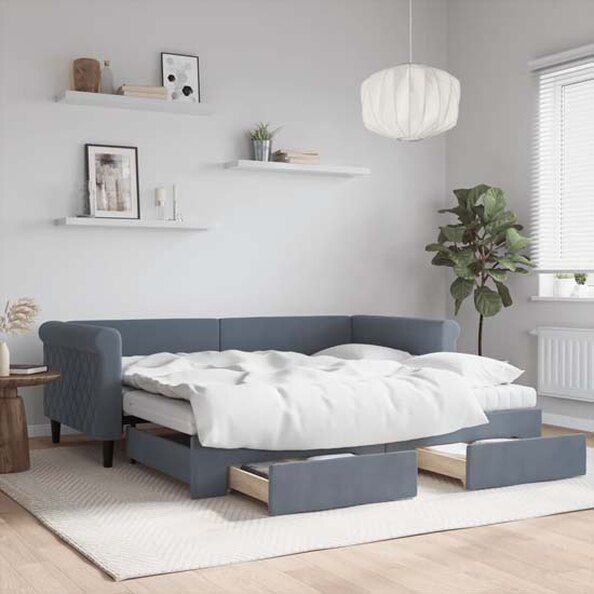 Flint Velvet Daybed With Trundle And Drawers In Dark Grey