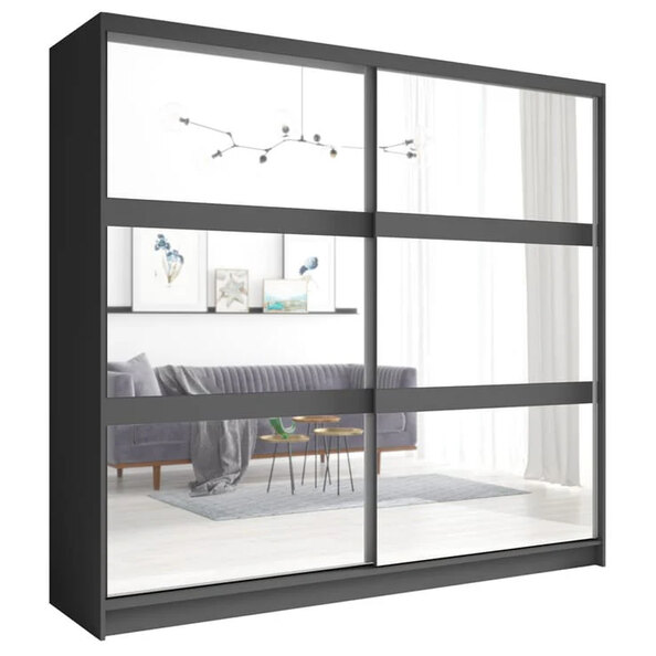 Flora Mirrored Wardrobe With 2 Sliding Doors In Graphite