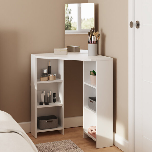 Flores Wooden Dressing Table With Mirror - White