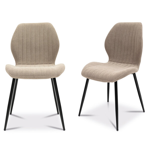 Foley Stone Fabric Dining Chairs with Black Legs in Pair