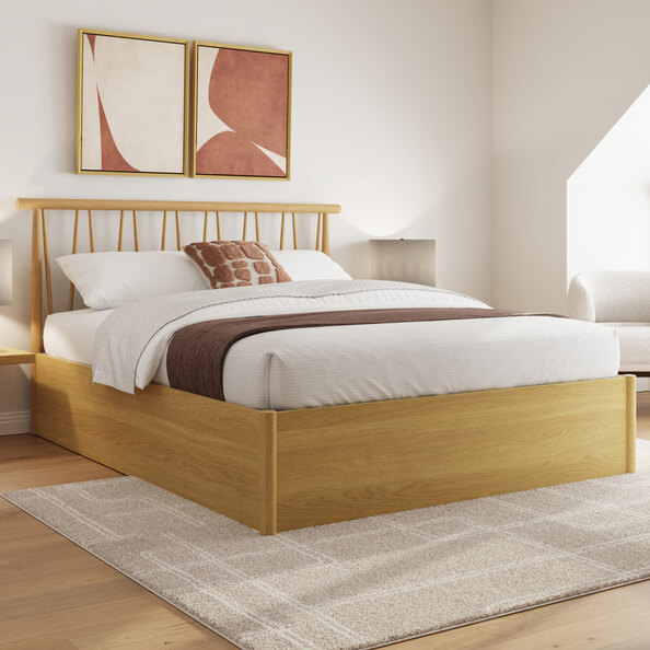 Folsom Wooden Ottoman Storage Double Bed In Oak
