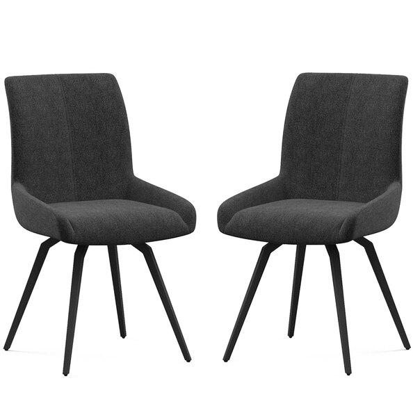 Fomix Grey Fabric Dining Chair with Black Legs in Pair