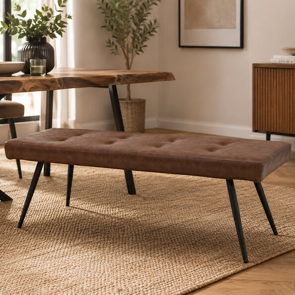 Foni Faux Leather Dining Bench in Tan