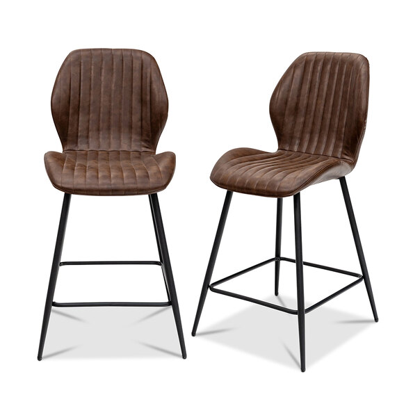 Foni Tan Faux Leather Counter Bar Stools in Pair