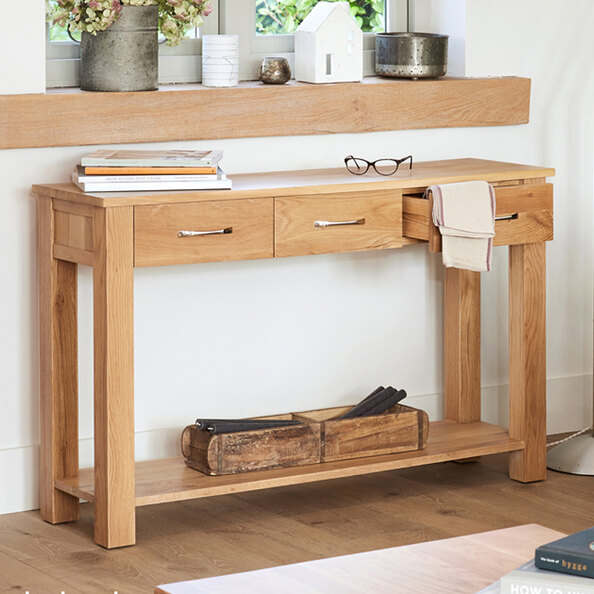 Fornatic Wooden Console Table With 3 Drawers In Oak