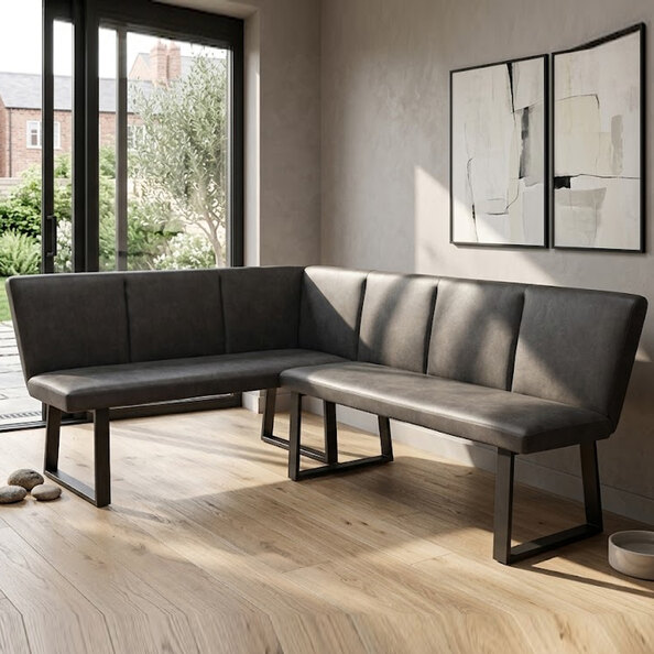 Fralin Faux Leather Corner Dining Bench in Charcoal