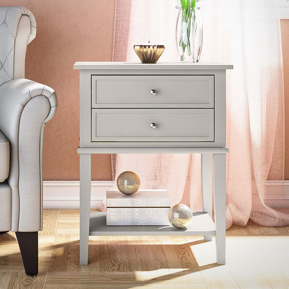 Franklyn Large Wooden Bedside Cabinet with 2 Drawers in White