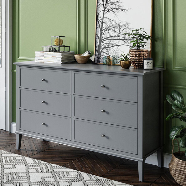 Franklyn Wooden Chest Of 6 Drawers in Grey