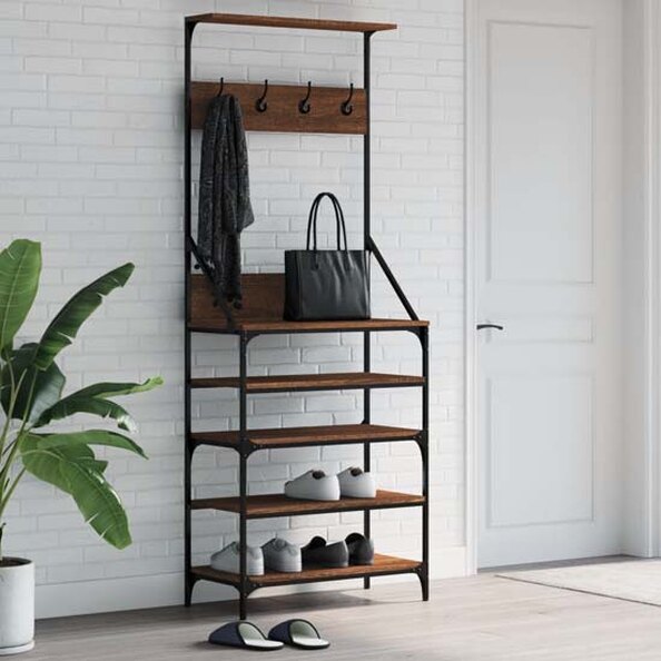 Fremont Wooden Coat Stand With 4 Shelves In Brown Oak