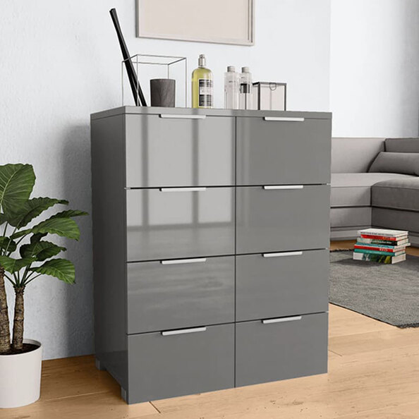 Friso High Gloss Chest Of 8 Drawers In Grey