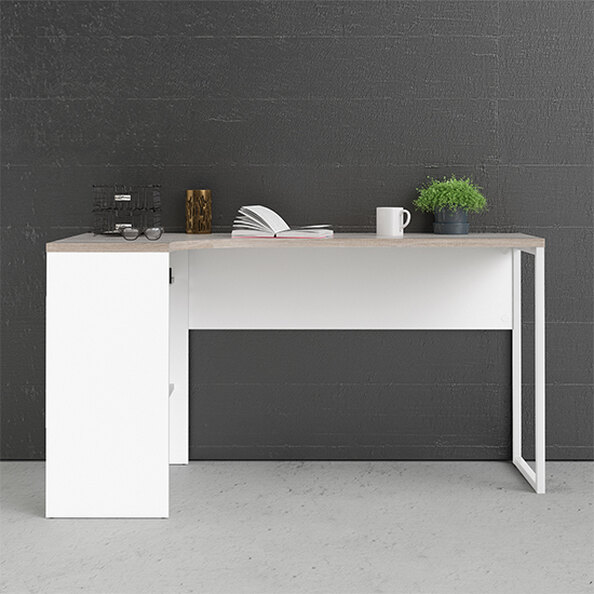 Frosk Wooden Laptop Desk With 2 Drawers In White And Truffle Oak