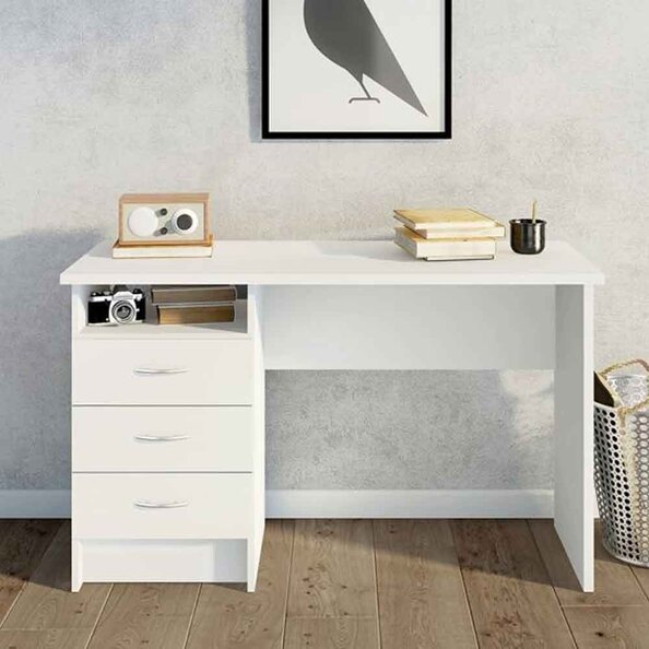 Frosk Wooden Laptop Desk with 3 Drawers in White