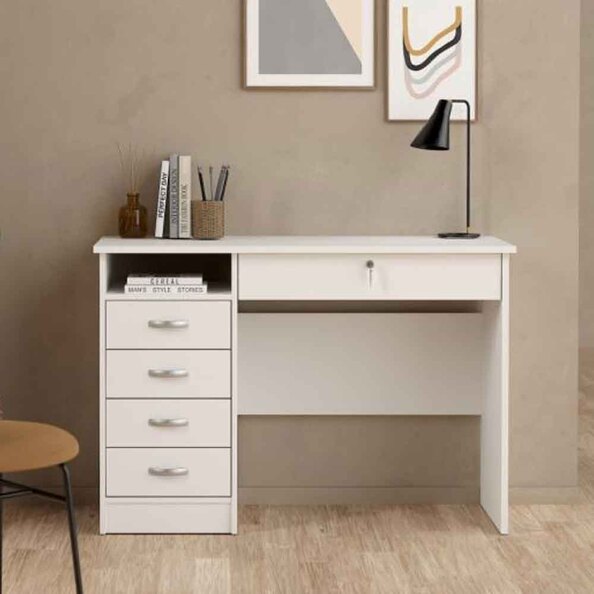 Frosk Wooden Laptop Desk with 5 Drawers in White