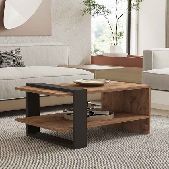 Funda Rectangular Wooden Coffee Table in Oak and Anthracite