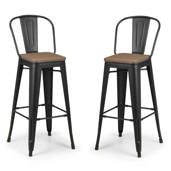 Gael Mocha Elm and Black Metal Bar Stools in Pair