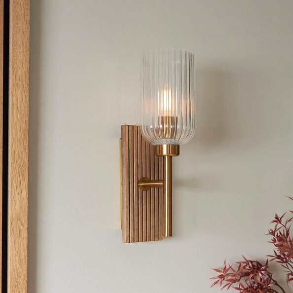 Gainesville Ribbed Glass Wall Light In Vintage Brass
