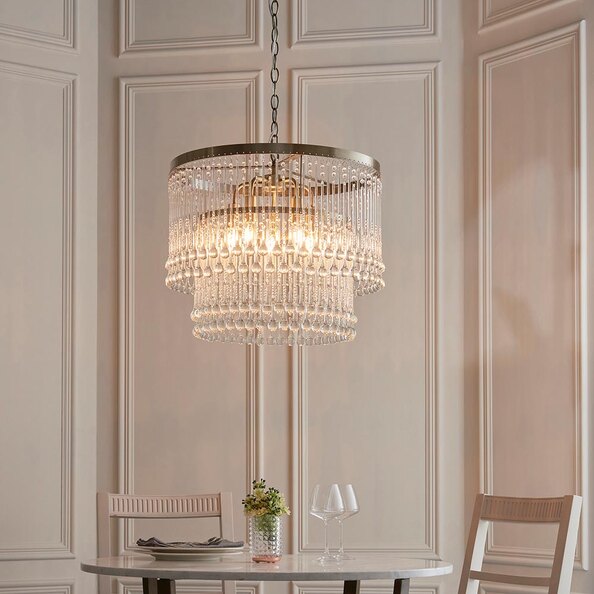 Galesburg 5 Light Glass Pendant Ceiling Light In Antique Brass