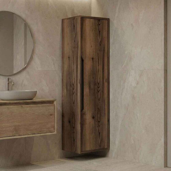 Galia Tall Wooden Bathroom Storage Cabinet in Dark Walnut