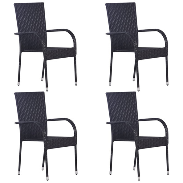 Garima Outdoor Set Of 4 Poly Rattan Dining Chairs In Black