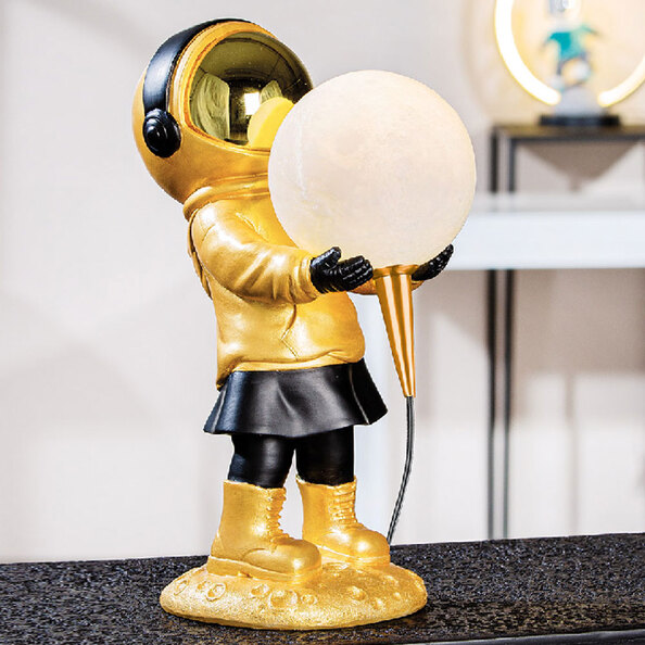 Garlion Synthetic Resin Astronaut Table Lamp in Gold and Black with LED