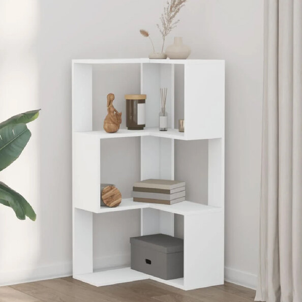 Garner Wooden Corner Bookcase With 3 Shelves In White