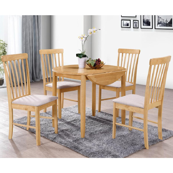 Garnet Wooden Round Drop Leaf Dining Table With 4 Chairs In Oak