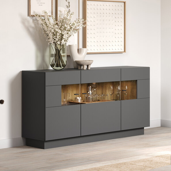 Gavina Wooden Sideboard in Anthracite and Evoke Oak with LED