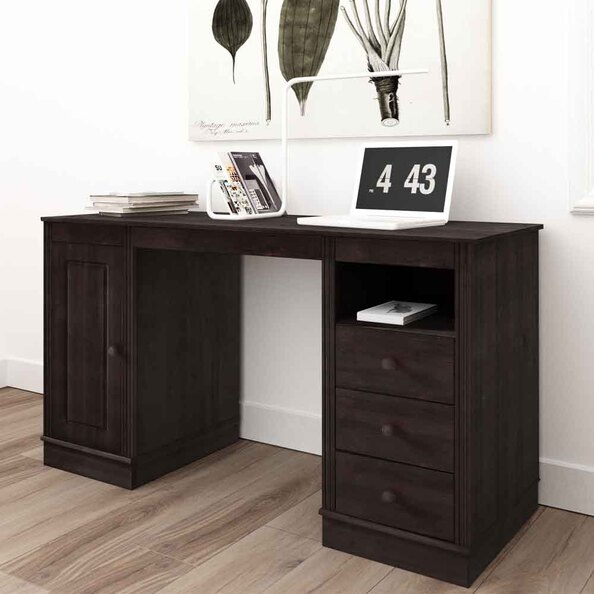 Gavrel Wooden Laptop Desk with 3 Drawers in Brown