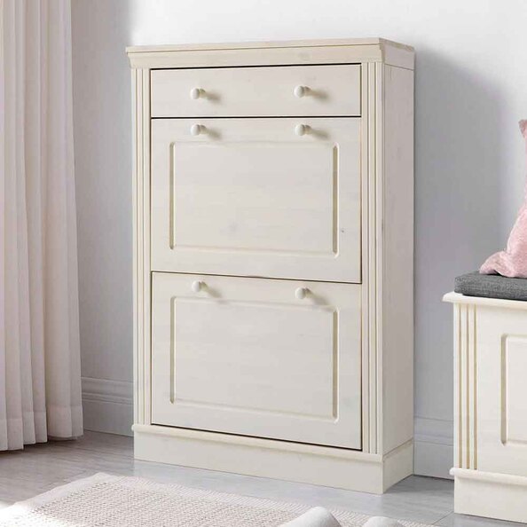 Gavrel Wooden Shoe Storage Cabinet with 2 Flap Doors in White