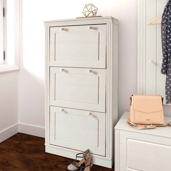 Gavrel Wooden Shoe Storage Cabinet with 3 Flap Doors in White