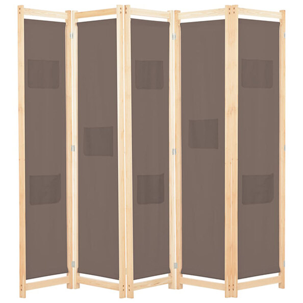 Gavyn Fabric 5 Panels 200cm x 170cm Room Divider In Brown