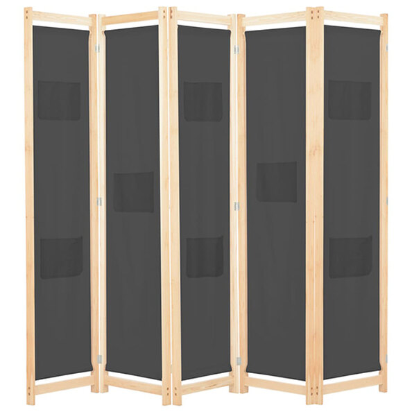 Gavyn Fabric 5 Panels 200cm x 170cm Room Divider In Grey