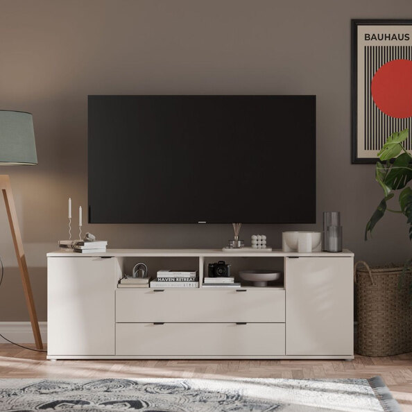 Gelion Large Wooden TV Stand with 2 Doors 2 Drawers in Sand