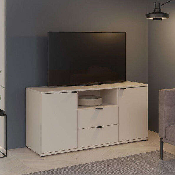 Gelion Small Wooden TV Stand with 2 Doors 2 Drawers in Sand