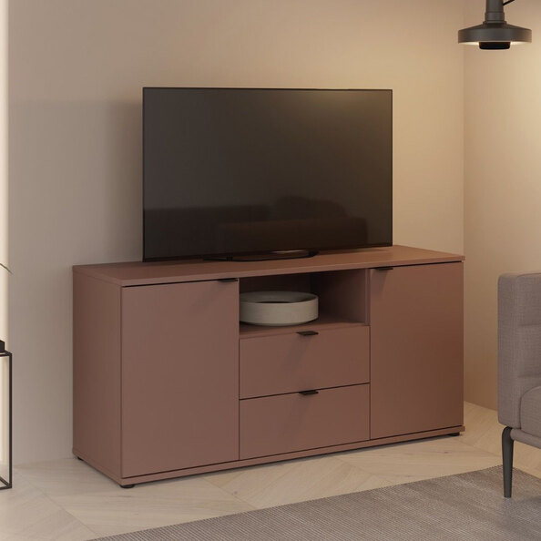 Gelion Small Wooden TV Stand with 2 Doors 2 Drawers in Terracotta