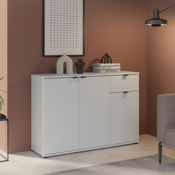 Gelion Wooden Sideboard with 3 Doors 1 Drawer in Light Grey