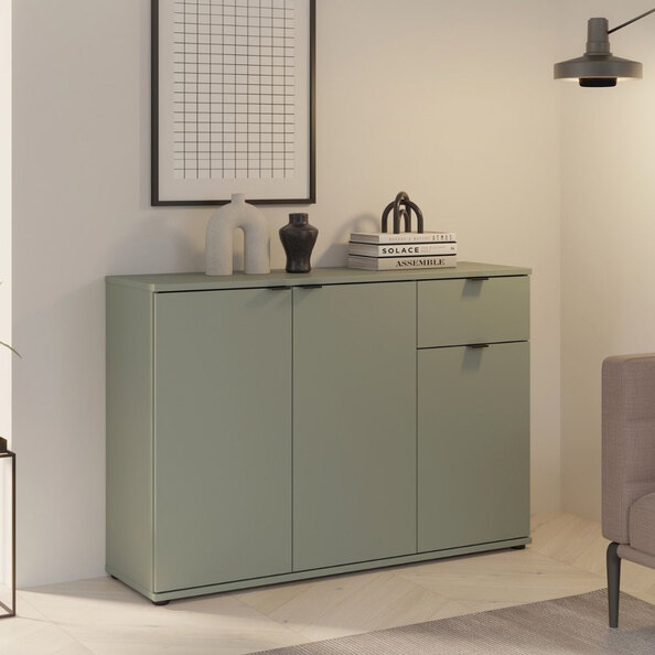 Gelion Wooden Sideboard with 3 Doors 1 Drawer in Sage Green