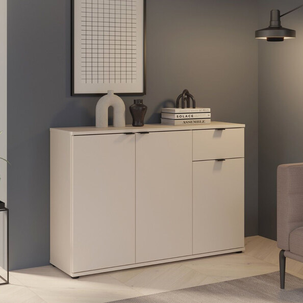 Gelion Wooden Sideboard with 3 Doors 1 Drawer in Sand