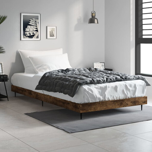 Gemma Wooden Single Bed In Smoked Oak With Black Metal Legs