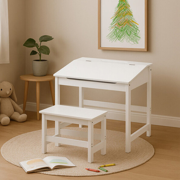 Genaro Wooden Children Table with Stool in White
