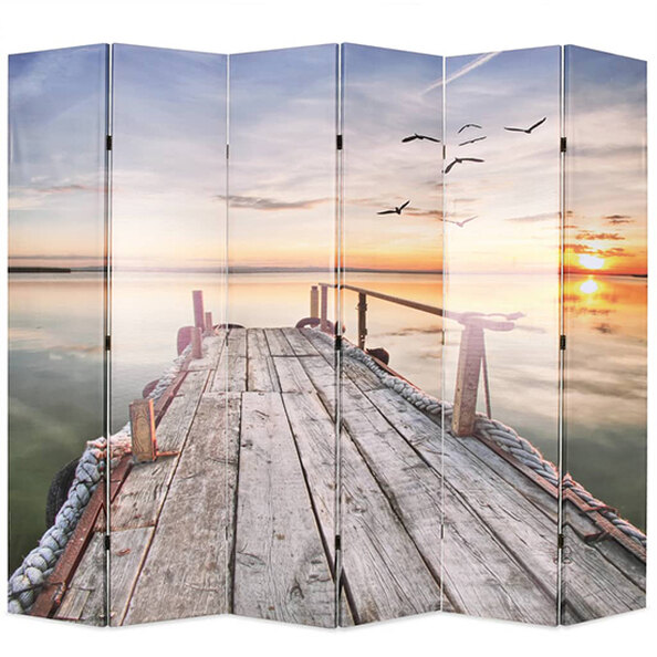 Genet Wooden Folding 228cm x 170cm Room Divider In Lake