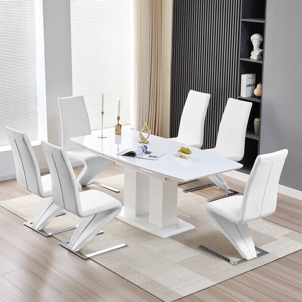 Genisimo Small Gloss Extending Dining Table 6 Demi Z White Chairs